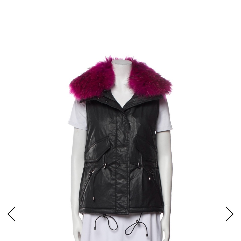 Women's Black Vest with pink Fur Collar winter vest